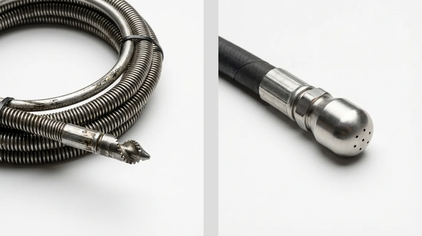 Drain snake cable and hydro jetting nozzle used for drain cleaning in Juneau, WI
